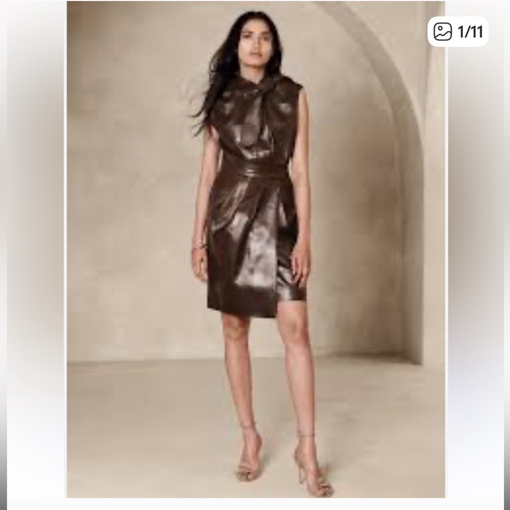 NWOT Banana Republic Dark Brown Elegant buttery soft Lamb Leather Dress Sz 0
